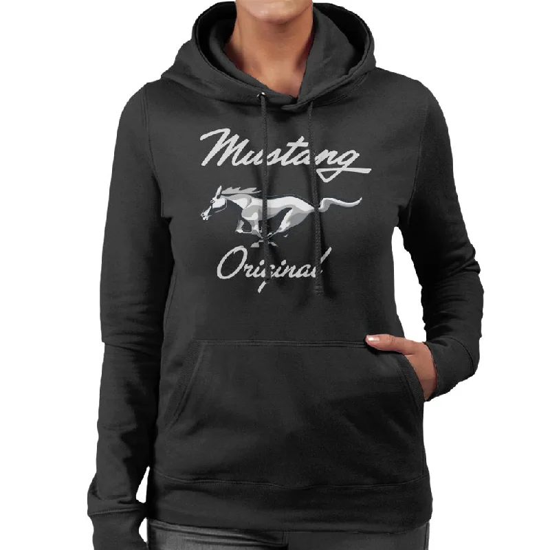 Ford Mustang Original Chrome Horse Logo Women's Hooded Sweatshirt