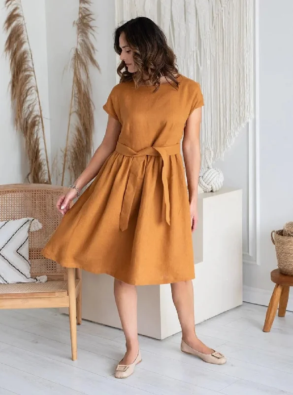 Linen Dress Amy Mustard