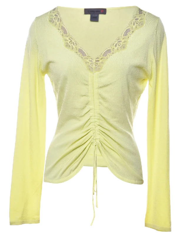 Lace Trim Yellow Jumper - L