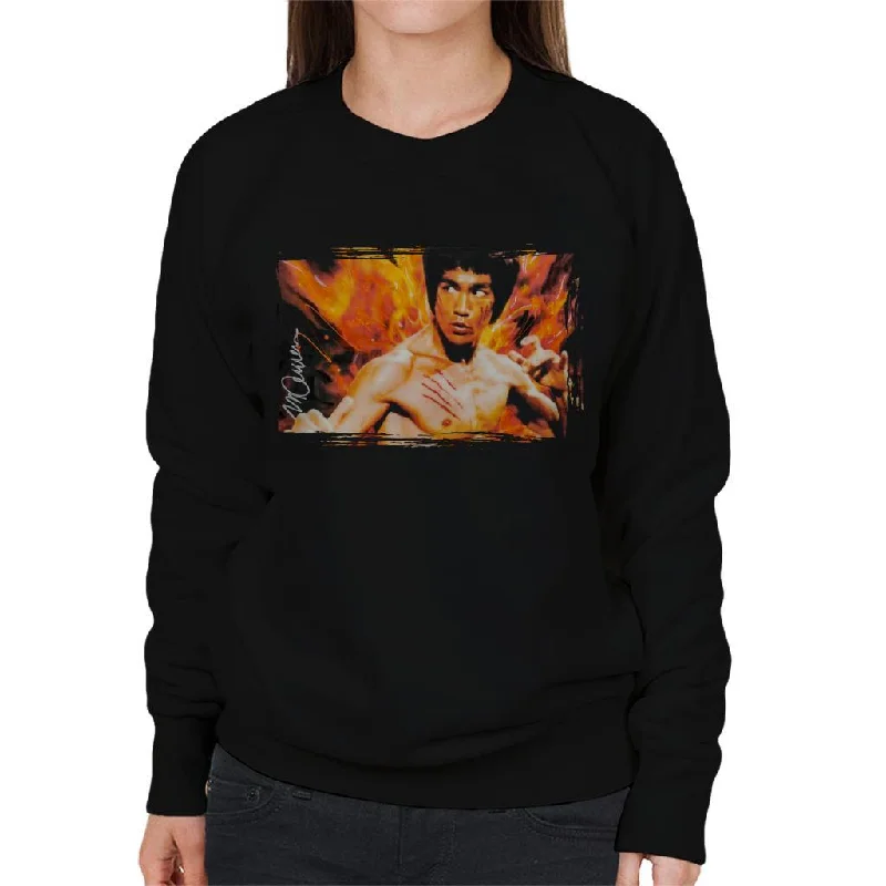 Sidney Maurer Original Portrait Of Bruce Lee Flames Enter The Dragon Women's Sweatshirt