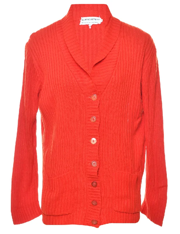 Button Through Red Cardigan - M