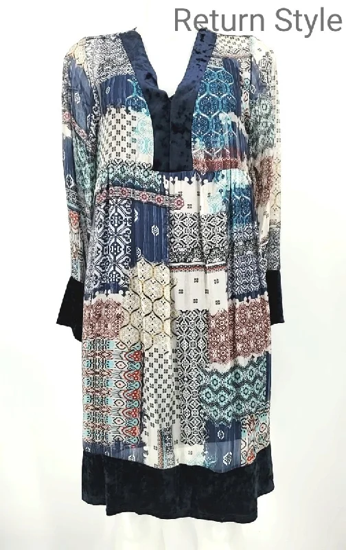 BACI White Navy Print Longsleeve Size LARGE  (L) Dress