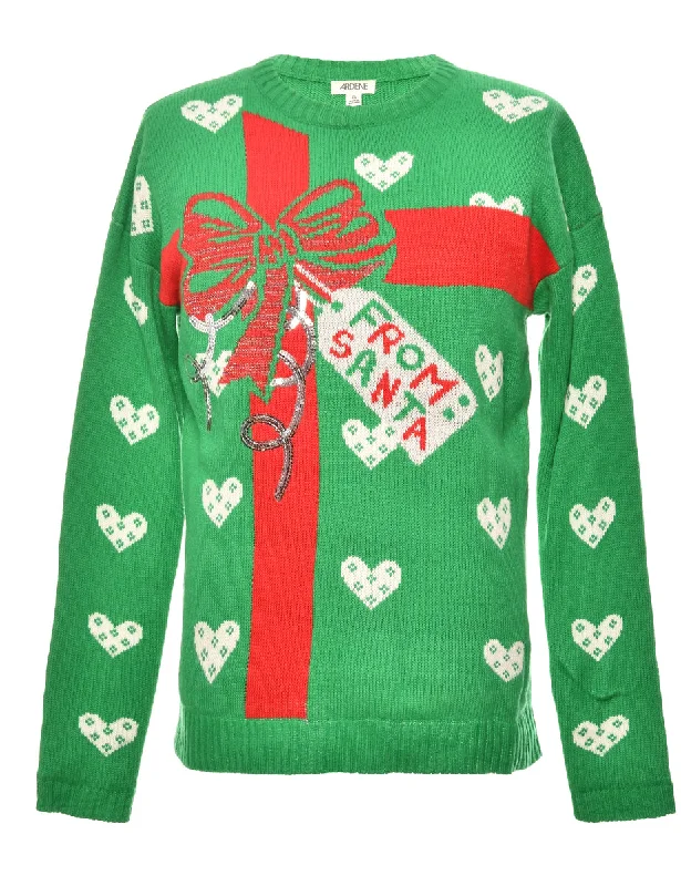 Festive Green Christmas Jumper - L