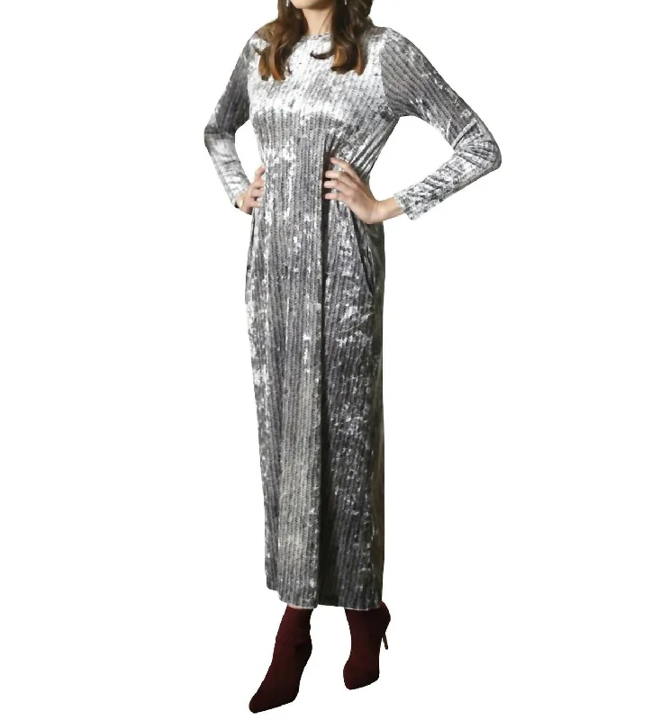 Velour Maxi Dress In Silver