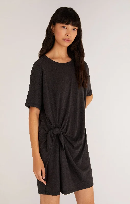 Z SUPPLY BELLA TIE FRONT MINI DRESS IN BLACK