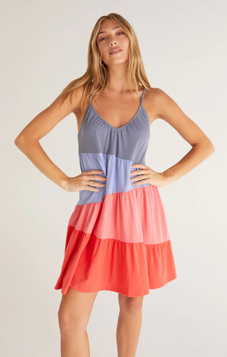 Z SUPPLY AMALFI COLOR BLOCK MINI DRESS BLUEBIRD