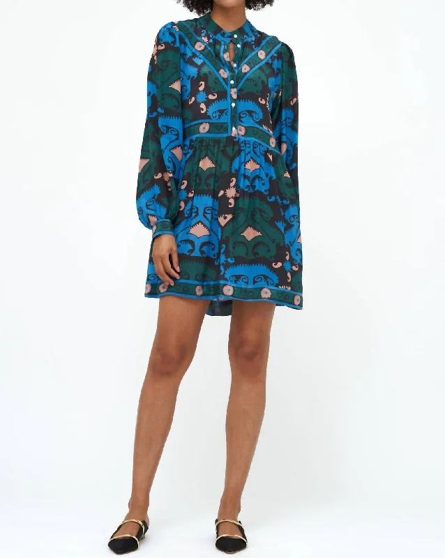 Mini Shirt Dress In Uzbek Blue