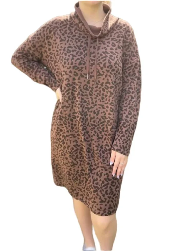 Roar Print Soft Dress In Brown Animal Print