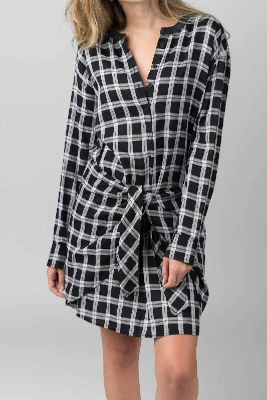 Tie Dress in Black / Heather Grey Plaid