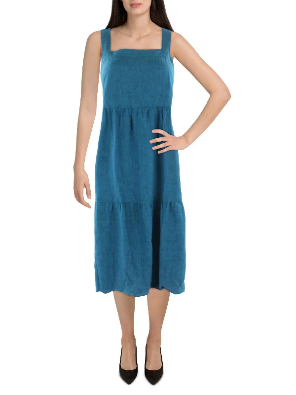 Womens Organic Linen Tiered Shift Dress