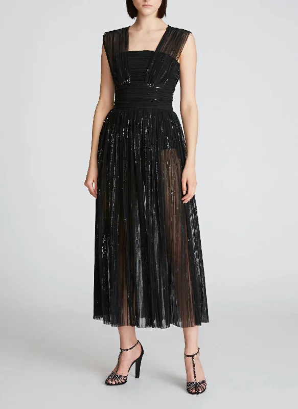 Liana Pleated Sequins Dress In Black