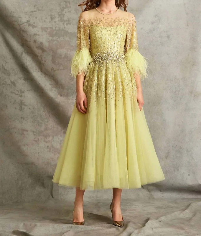 Dusty Miller Midi Cocktail Dress In Soft Lime