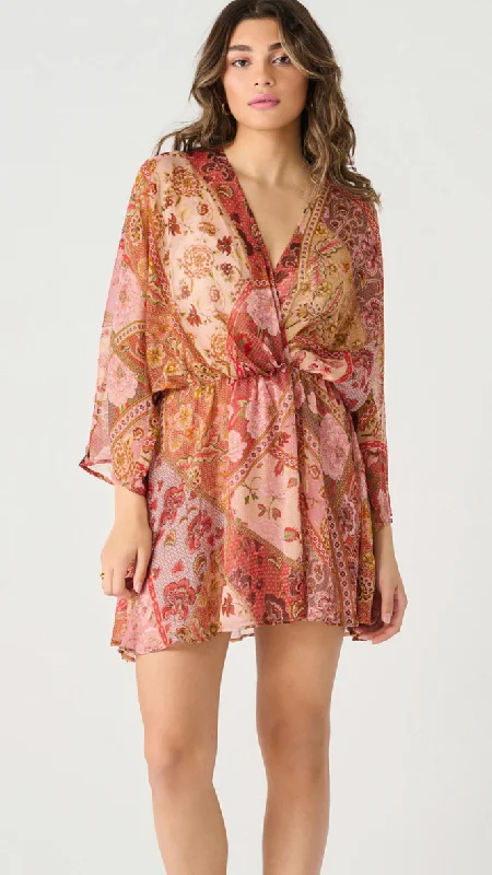 DEX  RUSSET FLORAL PATCHWORK DRESS