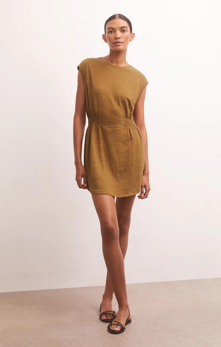 Z SUPPLY ROWAN TEXTURED MINI DRESS IN CARAMEL