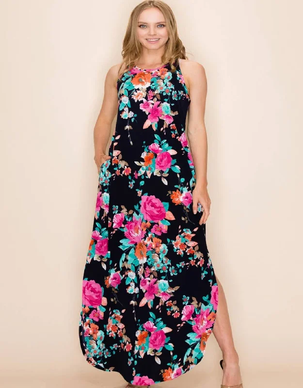 WOMEN FLORAL SUMMER SLEEVELESS MAXI DRESS