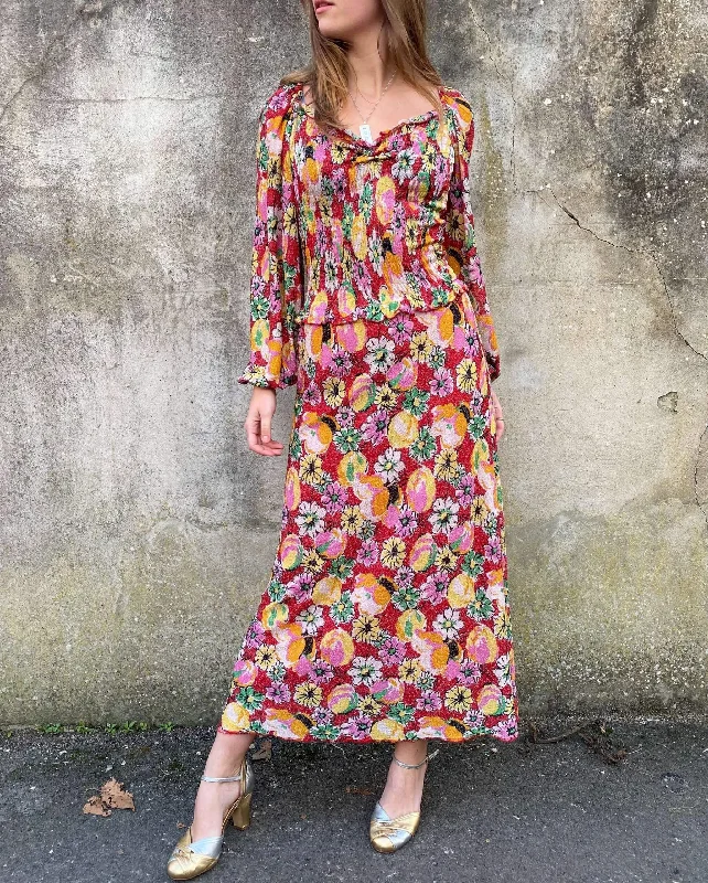Super Sale Glistening 1970s Floral Maxi Dress