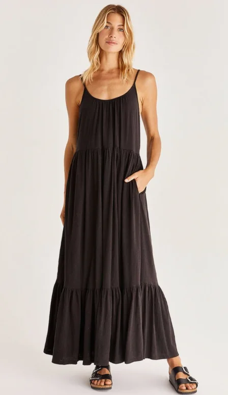 Z SUPPLY LIDO SLUB MIDI DRESS IN BLACK