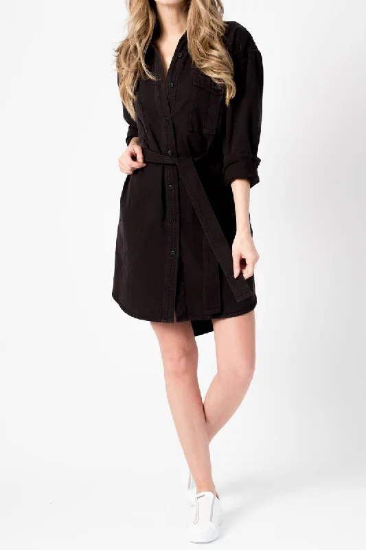 Full Placket Shirt Dress in Black