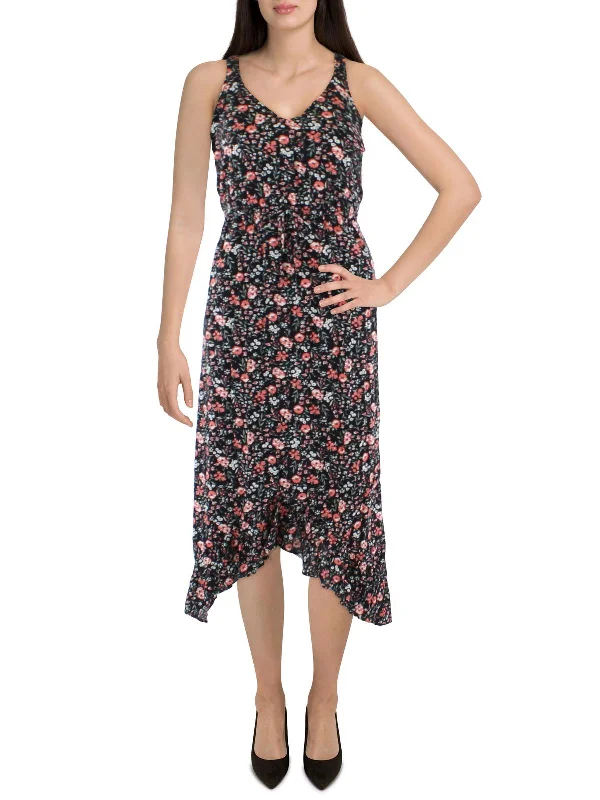 Womens Woven Floral Midi Dress