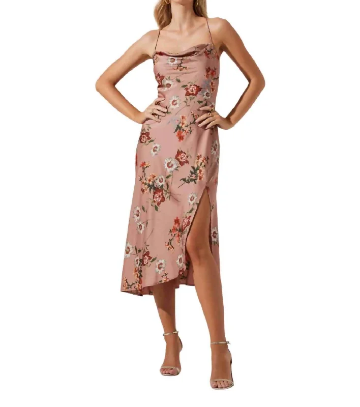 Gaia Floral Midi Dress In Dark Blush Floral