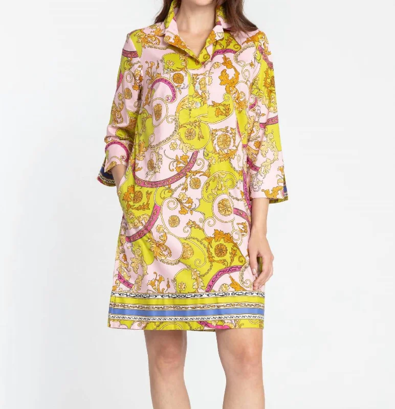 Aileen 3/4 Sleeve Versailles Print Dress In Soft Pink Multi