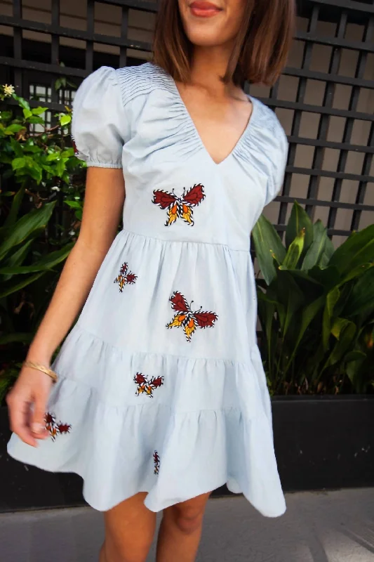 Sloan Linen Dress In Blue Butterfly