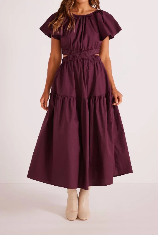 Allegra Cutout Midi Dress In Deep Purple