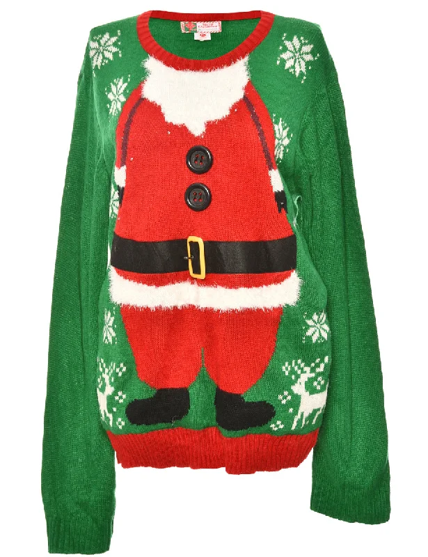 Festive Season Green & Red Christmas Jumper - M