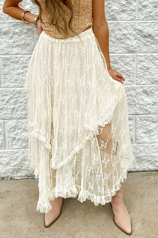 Lace Tiered Midi Skirt