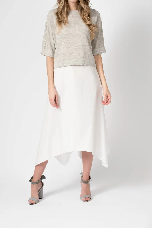 Twofer Dress in White with Grey Knit