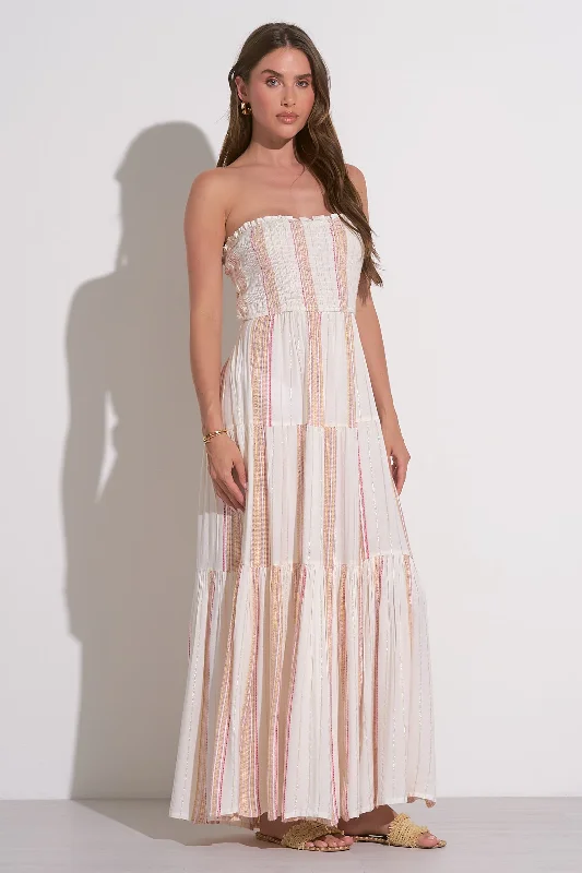 ELAN  Maxi Strapless Smock IN WHITE PINK STRIPE