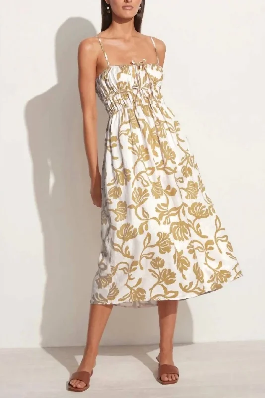 Francesca Midi Dress In Ensola Floral Print Oat