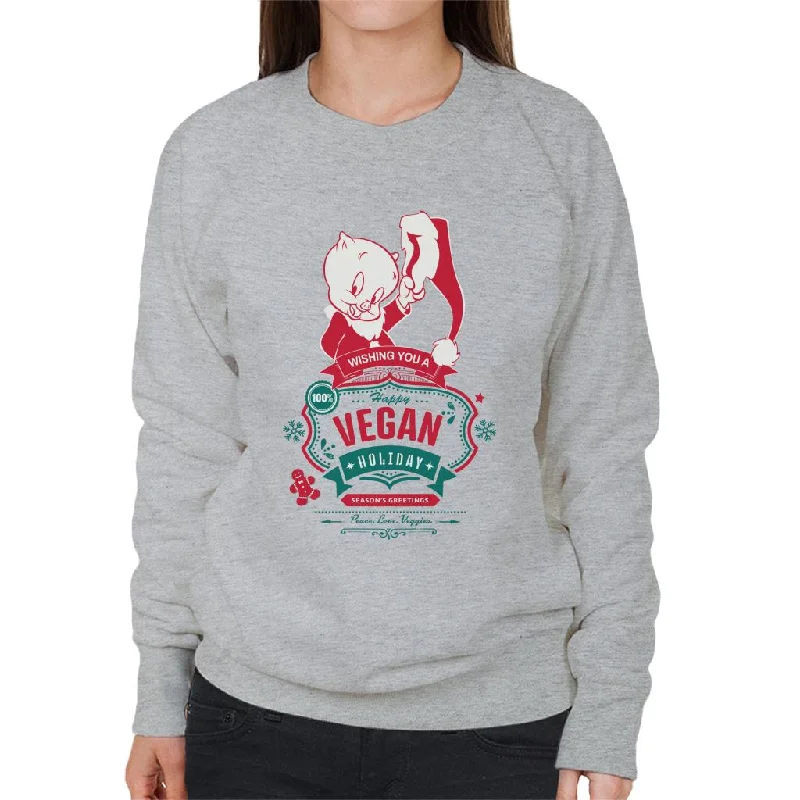 Looney Tunes Christmas Porky Pig Happy Vegan Holiday Women's Sweatshirt