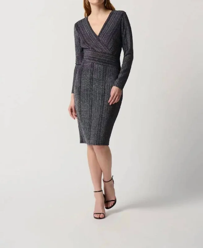 Wrap Dress With Stripe Print In Black/silver