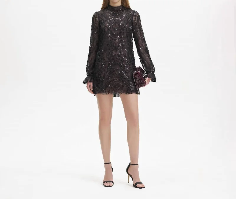 Paisley Sequin Mini Dress In Black