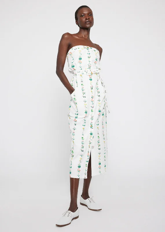 Strapless Dress In Printed Cotton Twill