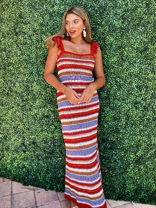 Crochet Stripe Maxi Dress